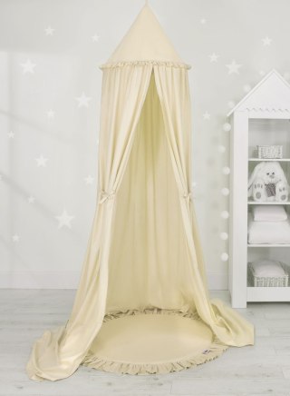 Zestaw: baldachim wiszący do pokoju dziecięcego bawełniany i mata z falbanką - kremowy