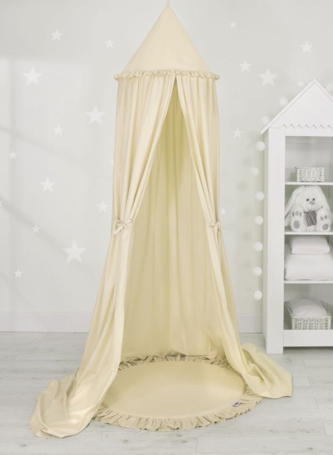 Zestaw: baldachim wiszący do pokoju dziecięcego bawełniany i mata z falbanką - kremowy