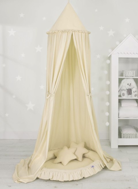 Zestaw: baldachim wiszący do pokoju dziecięcego, gniazdko z falbanką, poduszki - kremowy